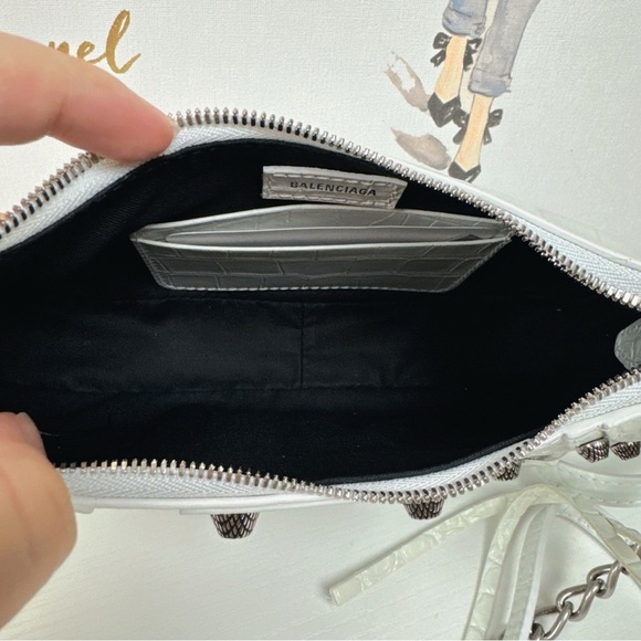 Authentic Balenciaga Le Cagole Crocodile Embossed Mini Bag With Chain in White - Picture 10 of 14
